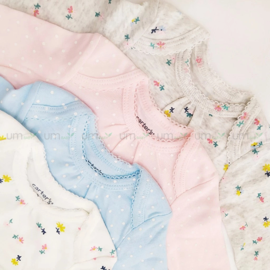 Set 4 cái bodysuit cho bé gái dài tay Carter's 3-24 tháng body chip cho bé áo liền quần body cho bé sơ sinh xuất dư