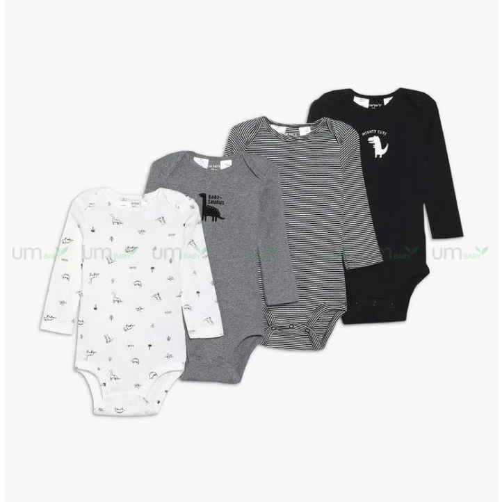 Set 4 cái bodysuit cho bé trai dài tay Carter's 3-24 tháng body chip cho bé áo liền quần body cho bé sơ sinh xuất dư