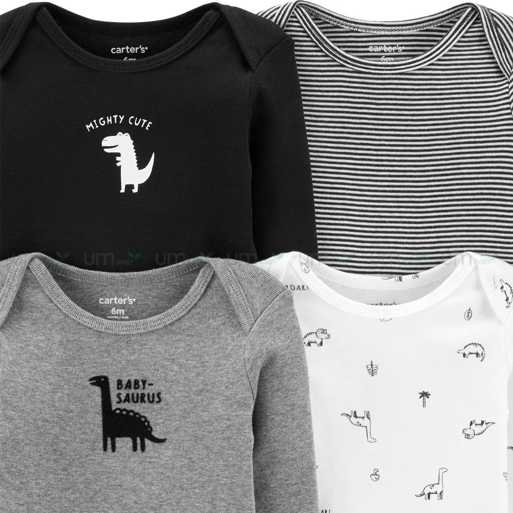 Set 4 cái bodysuit cho bé trai dài tay Carter's 3-24 tháng body chip cho bé áo liền quần body cho bé sơ sinh xuất dư