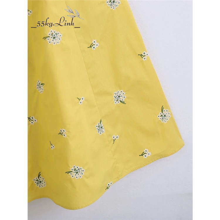 Đầm suông dáng dài, chất vải cotton hàn có thêu hoa cao cấp, thiết kế cổ vuông thanh lịch - 55Kg.Linh