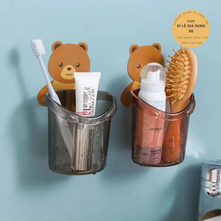 Cốc Gấu Dán Tường Đa Năng Để Đựng Bàn Chải Đánh Răng Có Lỗ Thoát Nước Tiện Lợi 🍁 Kệ Hộp Dán Tường Đựng Xinh Xắn  88183