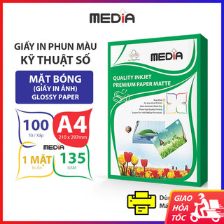 Giấy In Ảnh Media 1 Mặt Bóng A4 (21x30) 135gsm 100 Tờ, Photo Paper Glossy Giấy Ảnh, Giấy In Phun Màu