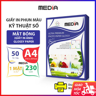 Giấy in ảnh media 1 mặt bóng a4 230gsm 50 tờ, photo paper glossy giấy ảnh, giấy in phun màu