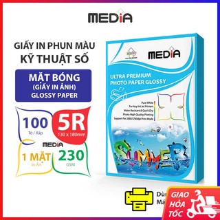 Giấy In Ảnh Media 1 Mặt Bóng 5R (13x18) 230gsm 100 Tờ, Photo Paper Glossy Giấy Ảnh, Giấy In Phun Màu