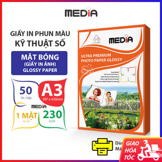 Giấy in ảnh media 1 mặt bóng a3 230gsm 50 tờ, photo paper glossy giấy ảnh giấy in phun màu
