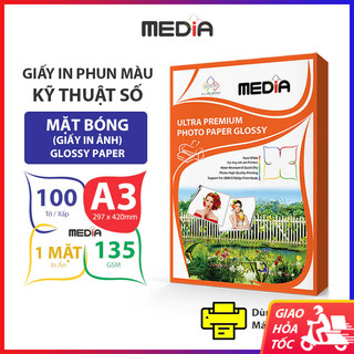 Giấy in ảnh media 1 mặt bóng a3 135gsm 100 tờ, photo paper glossy giấy ảnh, giấy in phun màu