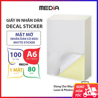 Giấy In Nhãn Dán Media Mặt Mờ (Matte) A6 (11x15) 80gsm 100 Tờ, Giấy In Sticker Dùng Cho Máy In Laser