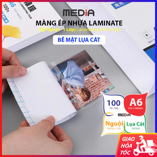 Màng Ép Laminat A6 Media Bề Mặt Lụa Cát, Khổ 11 x 16cm (A6) 100 Tờ, Màng Ép Nhựa 1 Lớp