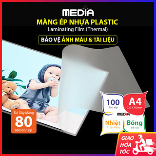 Giấy ép plastic a4 media khổ 21.5 x 32cm dày 80 micro 100 tờ, màng ép plastic a4 màng ép nhựa