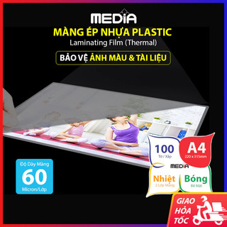 Giấy ép plastic a4 media khổ 21.5 x 32cm dày 60 micro 100 tờ, màng ép plastic a4 màng ép nhựa