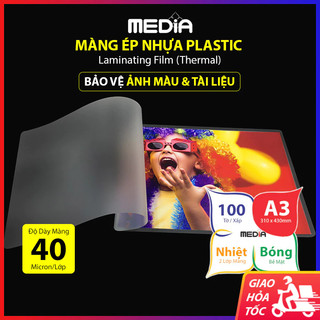 Giấy ép plastic a3 media khổ 31 x 43cm dày 40 micro 100 tờ, màng ép plastic a3 màng ép nhựa