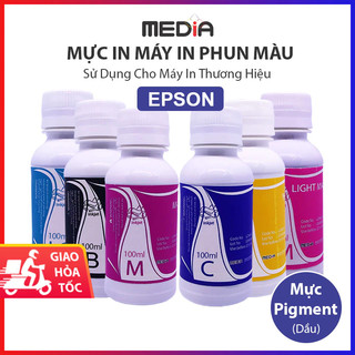 Mực In Phun Màu Media Máy In Epson Pigment UV (Dầu) Chai 100ml 6 Màu Sắc Mực Máy In Màu Tiết Kiệm Rẻ