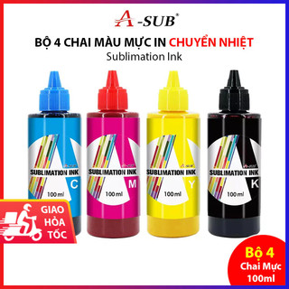 Mực In Chuyển Nhiệt A-Sub, Bộ 4 Chai 100ml (B,C,M,Y), Sublimation Ink Dùng Cho Máy In Phun Màu Epson