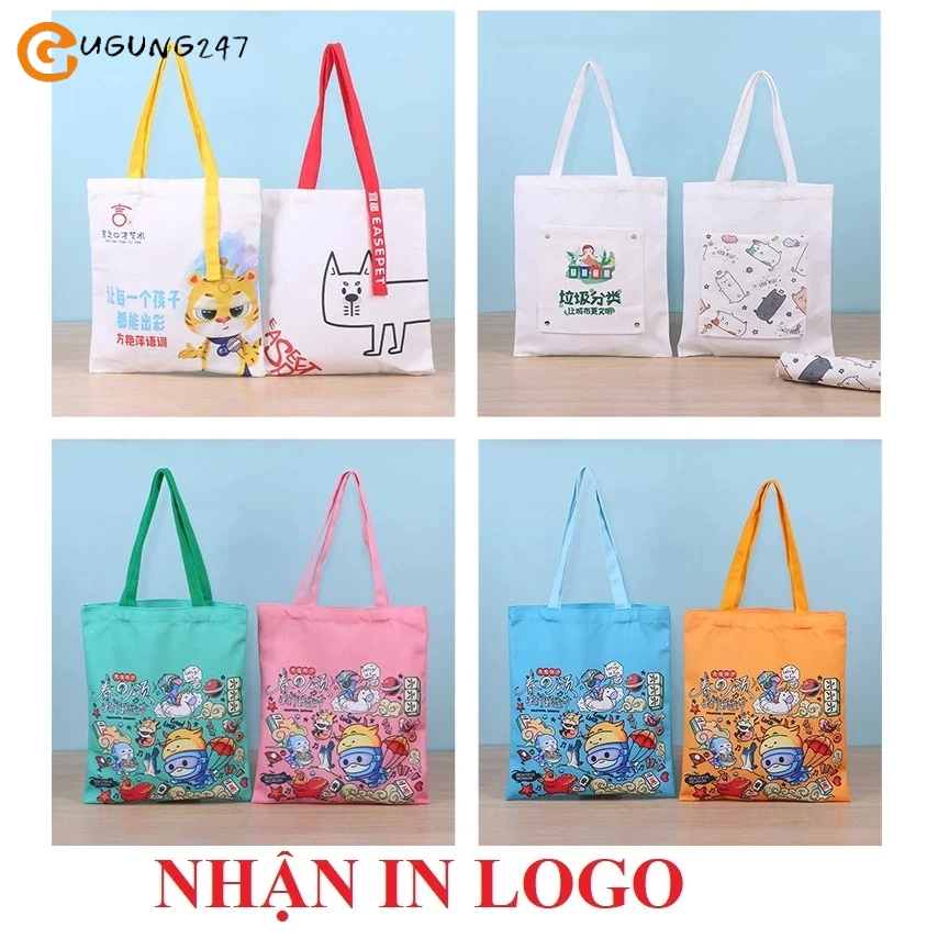 Túi thời trang xách tay vải tote canvas trơn trắng