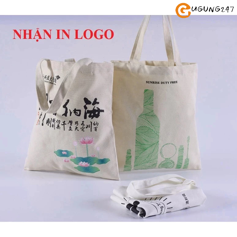Túi thời trang xách tay vải tote canvas trơn trắng