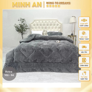 Chăn lông cừu HELEN HAPPINESS cao cấp kt lớn 2m*2m3 họa tiết mới lạ sang trọng lông mềm mịn MINH AN