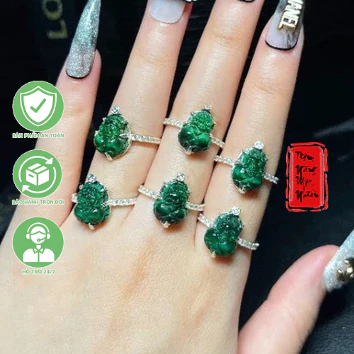 Nhẫn tỳ hưu đá sơn thuỷ bọc bạc ☯ Hợp Ngũ Mệnh ☯ Hộ Thân, Bình An, Tài Lộc, May Mắn, Sức Khoẻ