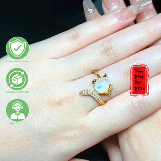 Nhẫn hồ ly đá moon bọc gold10k ☯ nhẫn đá phong thuỷ ☯ cải vận tình duyên may mắn