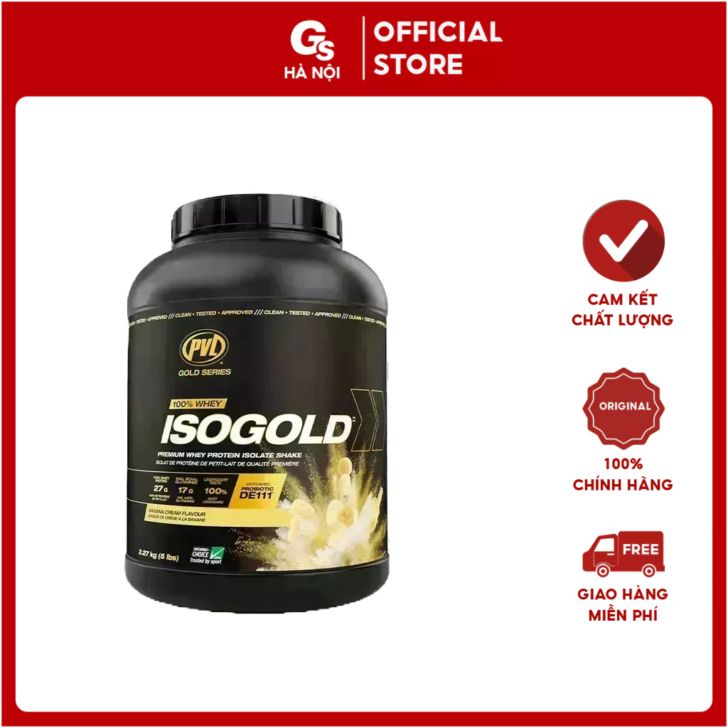 Sữa tăng cơ PVL ISO Gold Premium Isolate 100% Whey Protein Powder with Probiotic, 5Lbs  nhập khẩu Canada