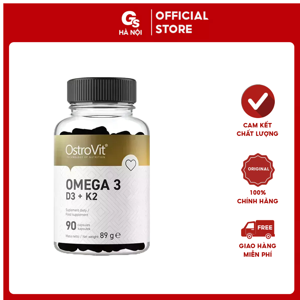 Thực phẩm chức năng Ostrovit Omega 3 D3 + K2 Plus Vitamin E (90 viên) nhập Ba Lan giúp cải thiện trí não Gymstore