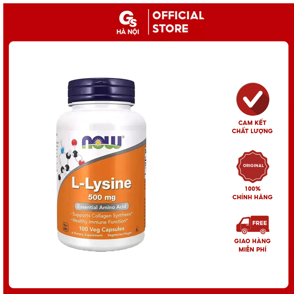 Viên Uống Now L-Lysine nhập khẩu Mỹ - Gymstore hỗ trợ điều hòa nội tiết, trị mụn, tăng collagen