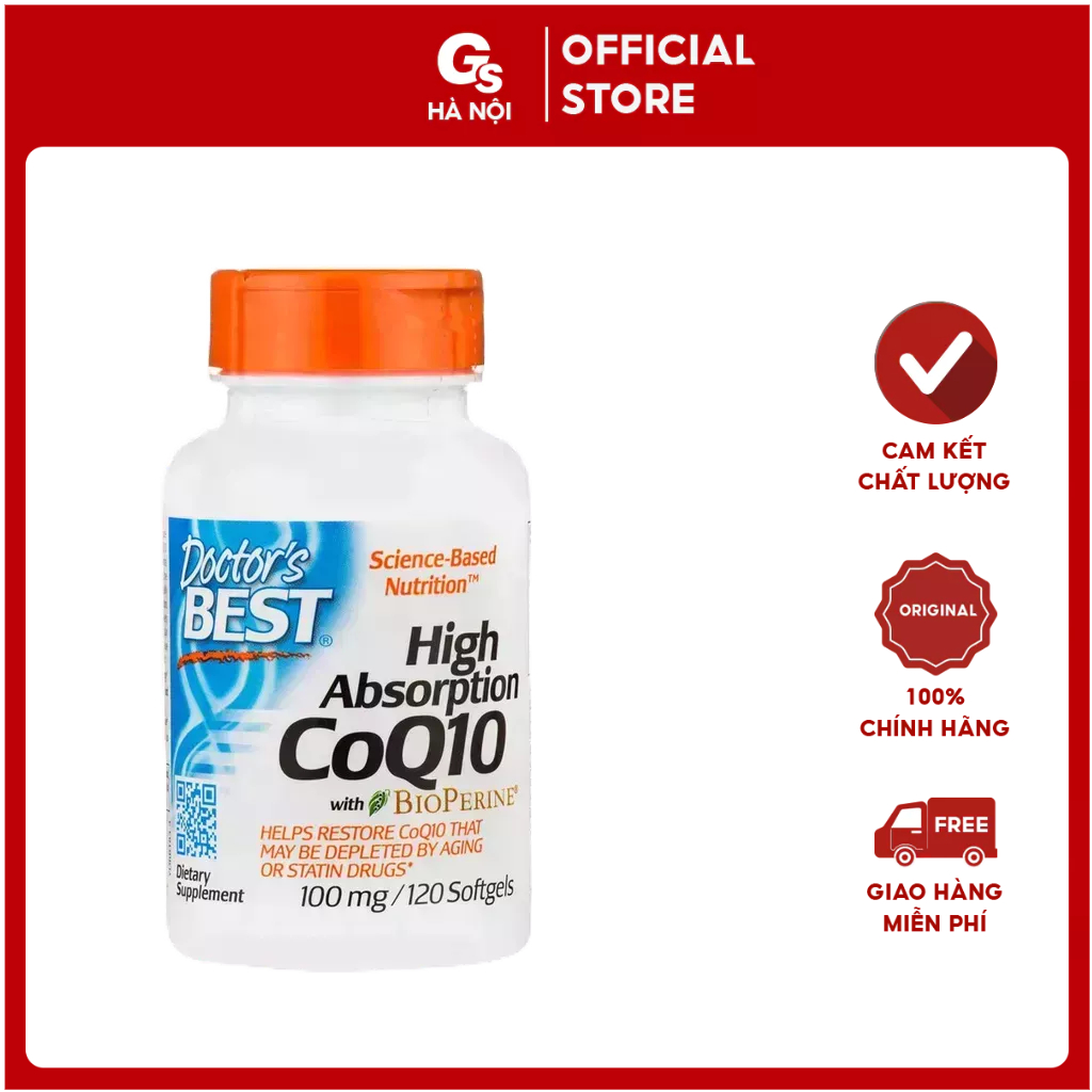 Viên uống Doctor's Best High Absorption CoQ10 with BioPerine (100mg) nhập khẩu Mỹ - Gymstore, bảo vệ sức khỏe tim mạch