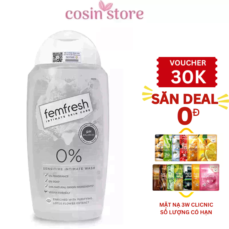 Dung dịch vệ sinh phụ nữ cao cấp cho da nhạy cảm Femfresh 0% Sensitive Intimate Wash 250ml Cosin Store