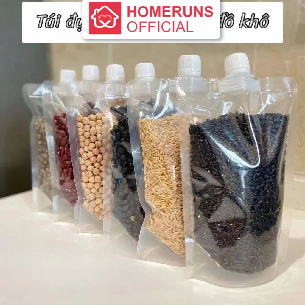 Set 10 túi đựng bảo quản hạt, đồ khô HOMERUNS dung tích 500ml, túi loại dày, kín khí