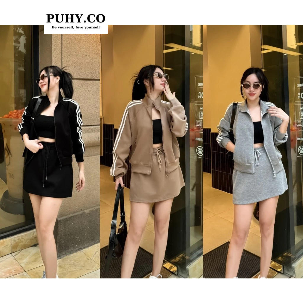 Set áo khoác thể thao mix chân váy chữ A siêu xinh - ảnh thật