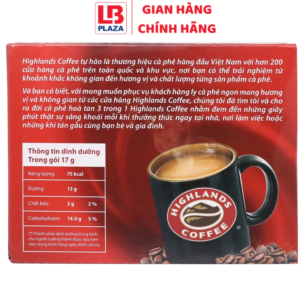 Cafe hòa tan 3in1 Highlands 340g vị đậm đà