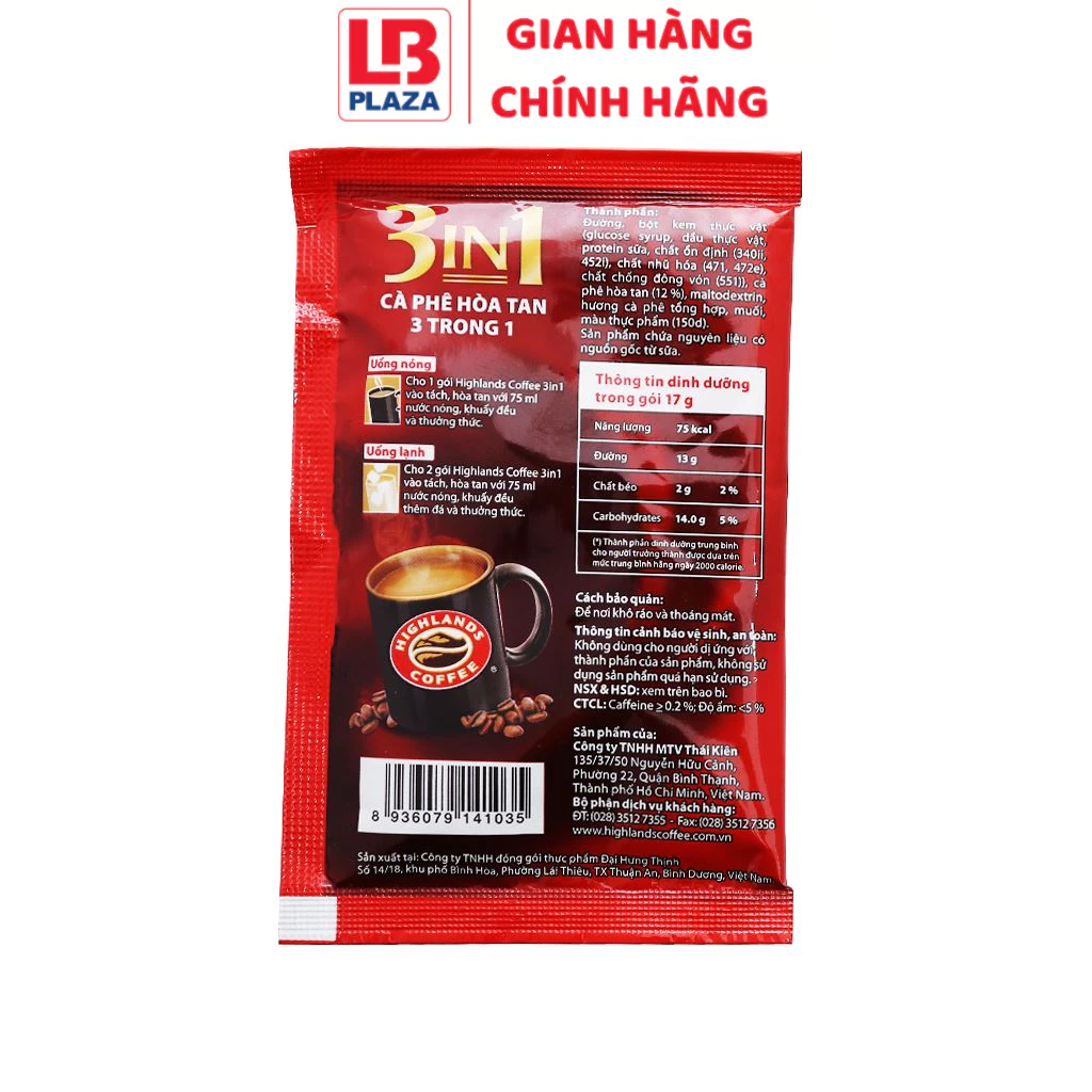 Cafe hòa tan 3in1 Highlands 340g vị đậm đà