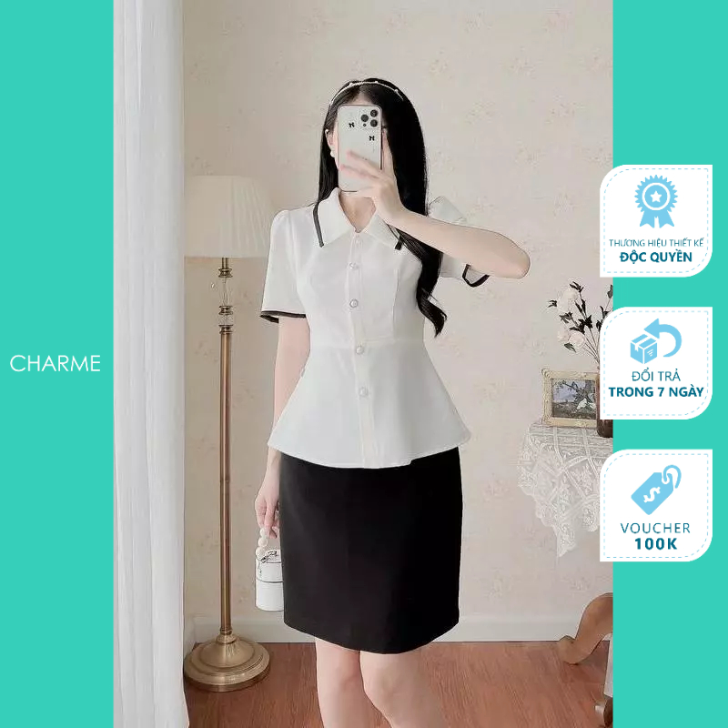 Áo Sơ Mi Công Sở Dáng Peplum Cổ Đức Viền Charme 307031