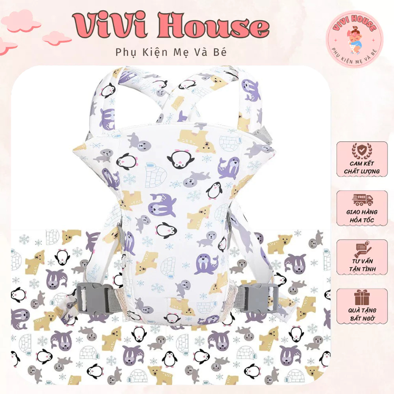 Địu Em Bé 4 Tư Thế Đa Năng In Hình Dễ Thương Với Thiết Kế Thông Minh, Linh Hoạt, Có Thể Điều Chỉnh, Dễ Sử Dụng