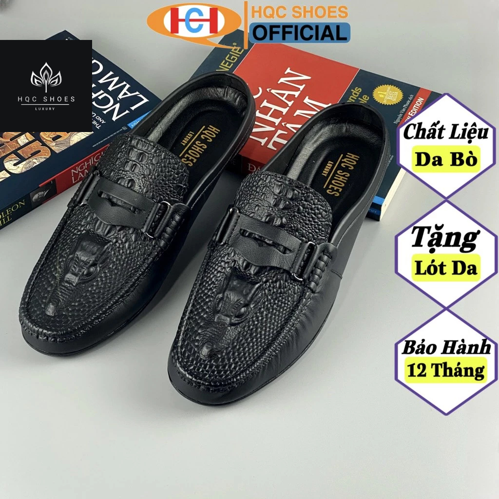 Giày sục nam HQC SHOES da bò đế cao su khâu chỉ bảo hành 1 năm HQ868