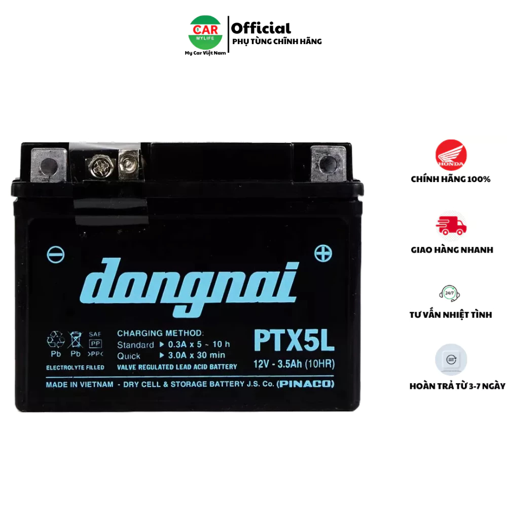 Ắc Quy Xe Máy Đồng Nai 12V - 3.5Ah lắp xe Wave RS , Click, Air Blade ...PTX5L
