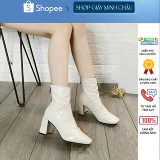 Free ship Bốt nữ 7p cổ cao gót vuông da bóng mềm cực đẹp