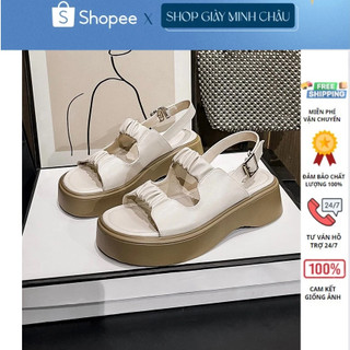 Dép Sandal nữ ullzang 2 quai bèo nhún đế nâu 3cm mix quai hậu cực đẹp
