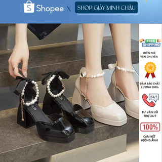 Giày Mary Jane thắt nơ quai ngọc tiểu thư Đế Đúp gót cao 10p hàng siêu đẹp