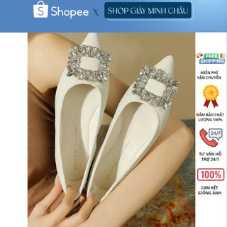 Giày bệt búp bê khóa đá mũi nhọn tiểu thư