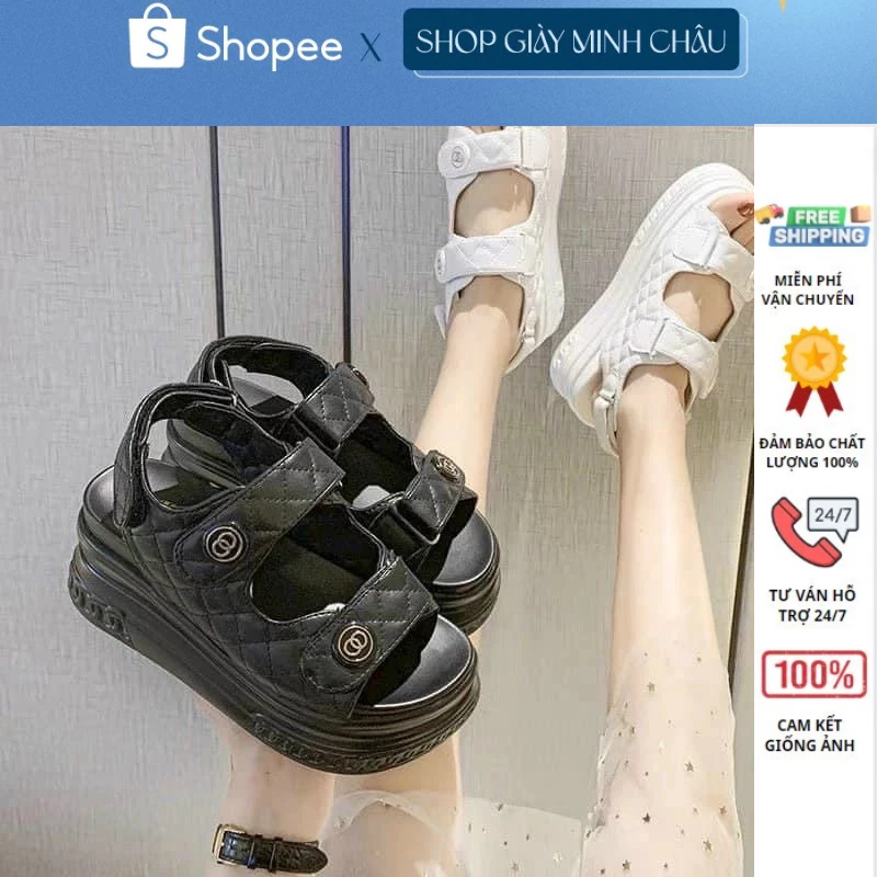 Dép sandal quai hậu nữ chất da trần chám 3 lớp đế cao 7p cực đẹp