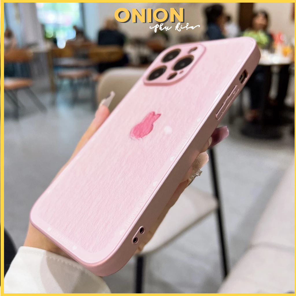 Ốp lưng kính thỏ hồng baby dành cho iPhone Xsmax 11 12 13 14 Pro Promax