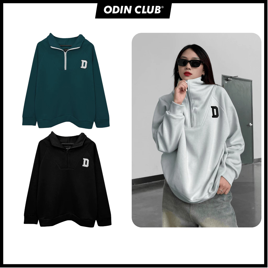 Áo sweater Zip Collar ODIN CLUB, Áo nỉ bông dài tay phối khóa zip nam nữ unisex, Local Brand ODIN CLUB