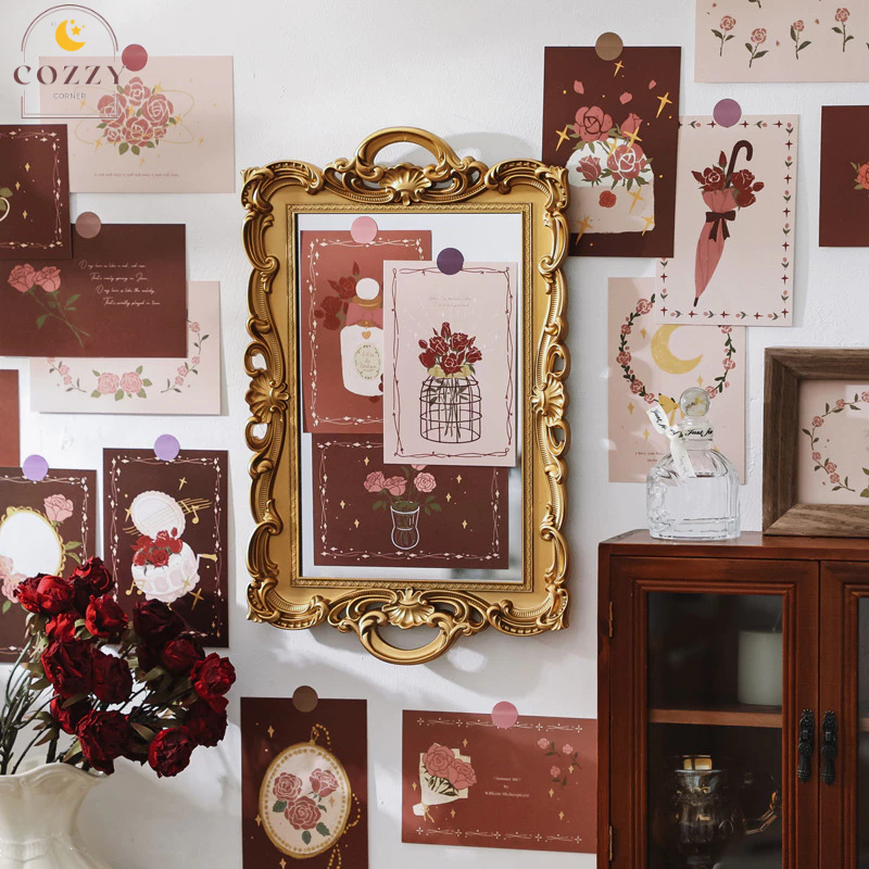 Set 30 tấm postcard những đóa hoa hồng xinh đẹp, trang trí tường phong cách cổ điển lãng mạn