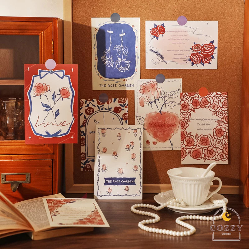 Set 30 tấm postcard vườn hồng cổ tích, trang trí tường phong cách lãng mạn cổ điển