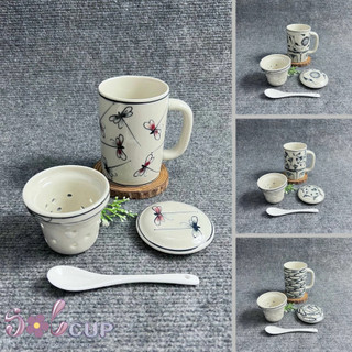 Cốc Lọc Trà, Cốc Uống Nước Gốm Sứ Bát Tràng, Men Bóng Đẹp, Vẽ Tay Thủ Công Cao Cấp Dung Tích 300ml Solcup