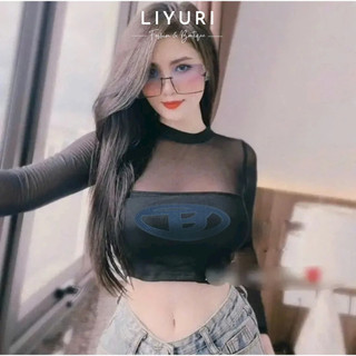 Áo thun croptop phối lưới tay dài