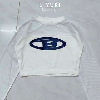 Áo thun croptop phối lưới tay dài