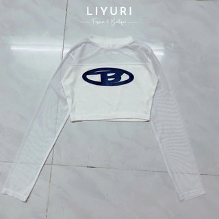 Áo thun croptop phối lưới tay dài