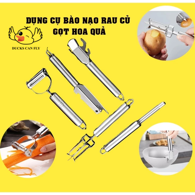 Bộ nạo rau củ gọt hoa quả DUCKS CAN FLY cầm tay đa năng kiêm mở nắp chai đánh vẩy cá gắp bát đĩa