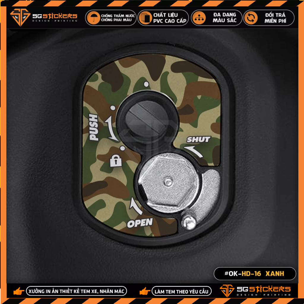 Decal Dán Ổ Khóa Xe Honda Thiết Kế Camo | OK-HD-16 | Tem Trang Trí Ổ Khóa Xe SH, SH Mode, Air Balde, Vision, Winner X